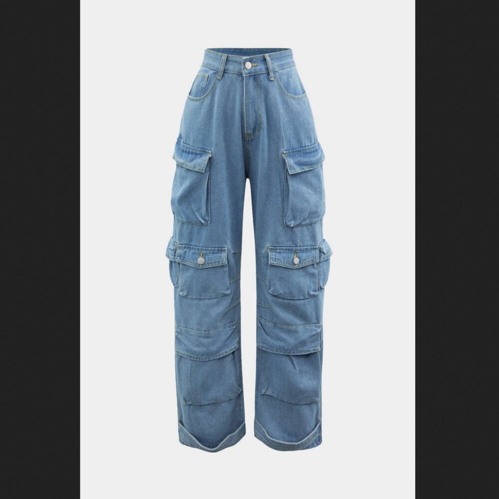 Micas Wide Leg Cargo Jeans Womens XS Blue Pockets NEW NWT